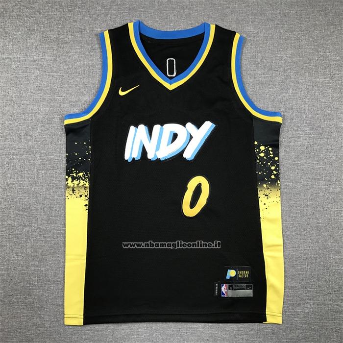 Maglia Bambino Indiana Pacers Tyrese Haliburton #0 2023-24 Citta Nero